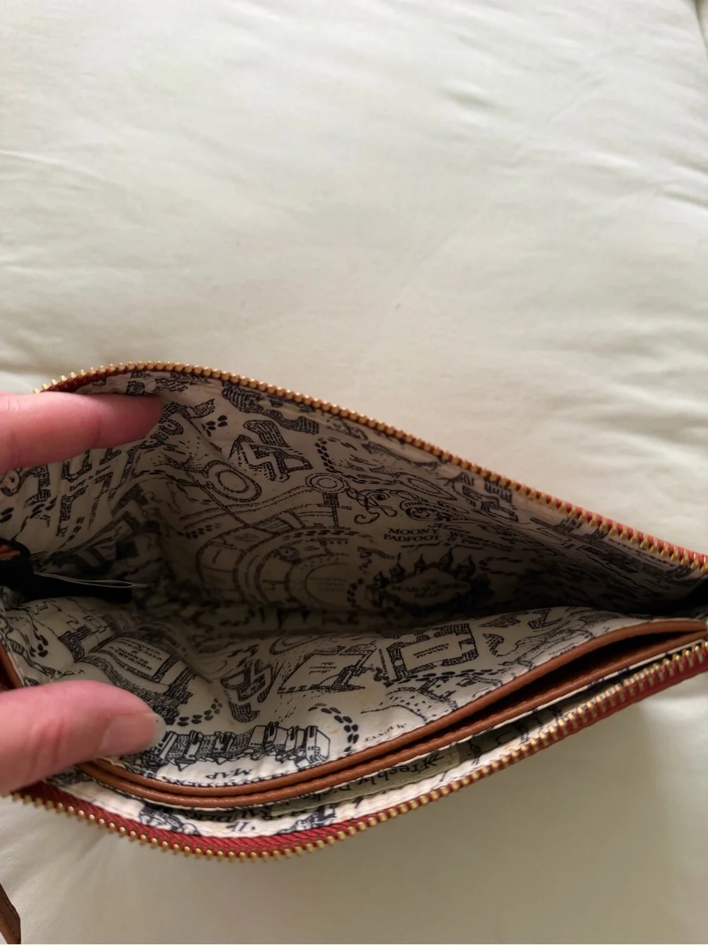 Freshly Picked Tan Brown Wristlet Clutch with Gold Logo